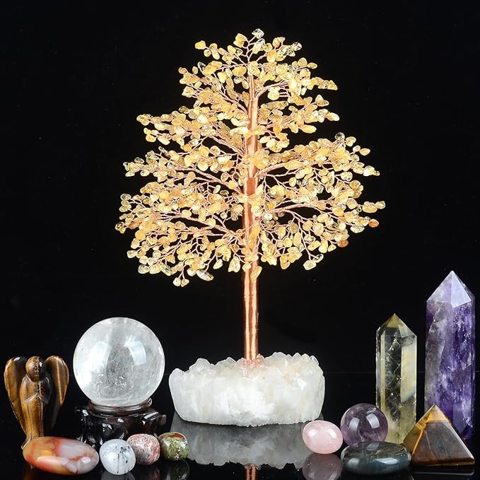 Citrine Gemstone Crystal Tree of Life,Money Tree Bonsai,Chakra Balancing Positive Energy Good Luck Prosperity Healing Crystals,Feng Shui Table Decor Gift Size 10-11"