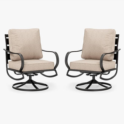 PHI VILLA Patio Furniture Chair Set for 2, Deluxe Outdoor Conversation Set with 2 Swivel Padded Sofa Chair, Full Metal with 5.8" Cushion for Deck, Lawn, Garden