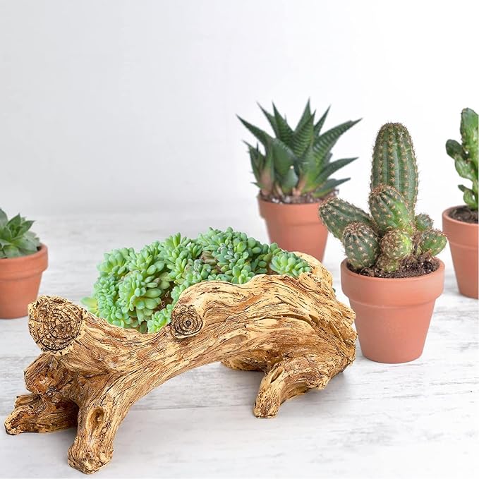 Artificial Driftwood Planter - Sculpted Succulent Planter, Vintage Tree Root Stump Log Style Flower Pot for Home Garden Decoration