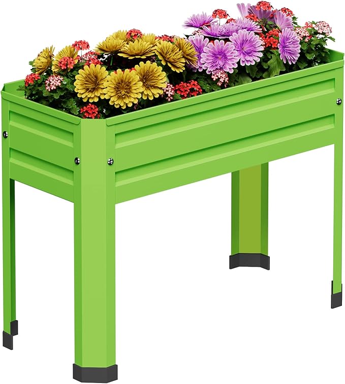 Raised Garden Bed with Detachable Legs Elevated Metal Planter Box for Growing Fresh Herbs Vegetables Flowers Succulents&Other Plants for Outdoor Backyard Patio (Green)