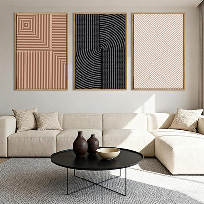 ANHUIB Boho Wall Art Large Neutral Wall Decor Abstract Line Painting for Living Room Bedroom Office 16x24 Inch Set of 3