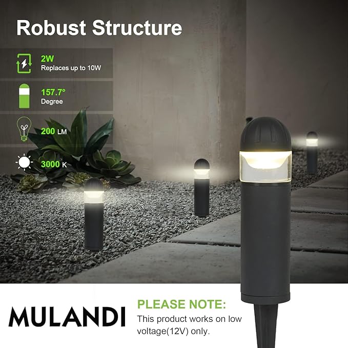 LED Landscape Bollard Pathway Light, 2W, DC 12V Low Voltage Path Lighting Outdoor Waterproof, Die-Casted Aluminum Housing for Garden Light, 3000K Warm White Pack of 8