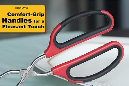 Stainless Steel Kitchen Scissor Tongs Set for Cooking, Grilling & Serving, 3-Piece with Red Handle (10/12/16 Inch)