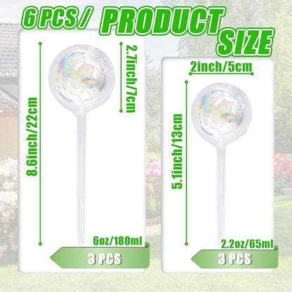 6Pcs Plant Watering Globes,Iridescent Rainbow Glass Self Watering Planter Insert,Clear Watering Bulbs for Indoor,Outdoor,Flowerpot,Hanging Plants,Home Garden(3 Large+3 Small)