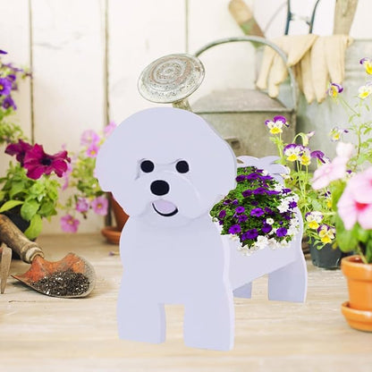 Bichon Frise Dog Planter Plant Pots,Cute Large Dog Flower Planter,Gifts for Pet Lovers,Unique Animal Plant Pots,Office,Indoor Outdoor Garden Decor(9.84 * 9.06 * 17in)