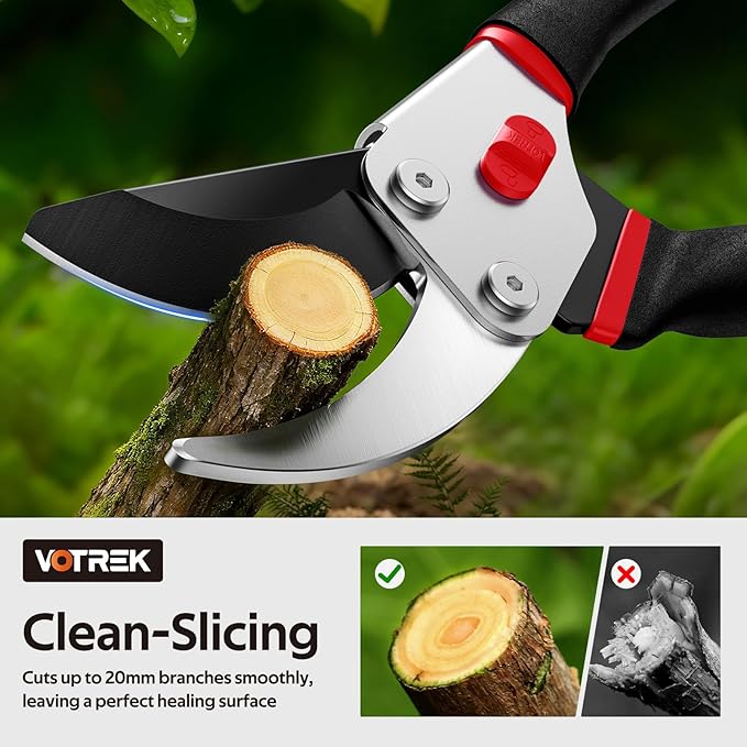 8.5” Pruning Shears, Professional Garden Pruner with Jam-Proof Spring & Ever-Sharp SK5 Blade, Ergonomic Bypass Clippers for Rose, Tree Trimming, Heavy Duty Bonsai Scissor for Weak Hand