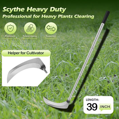 Sickle Weeding Garden Tool, Hand Weed Scythe for Grass Cutting, Billhook for Vines Bushes Cutter for Yard, Fields, Lawn and Ditches, Scythes Knife Tool for Farming Harvesting -Long Handle