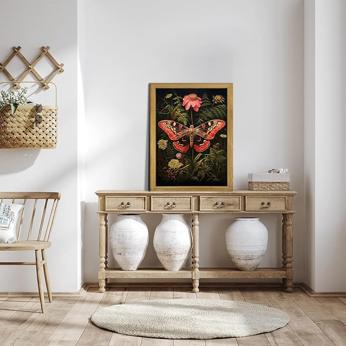 SAMHOU Framed 3D Textured Butterfly Wall Art, Hand Drawn Sandstone Butterfly Wall Decor, Vintage Nature Botanical Flower Pictures for Living Room Bedroom Office Home Decor 12x16 inch