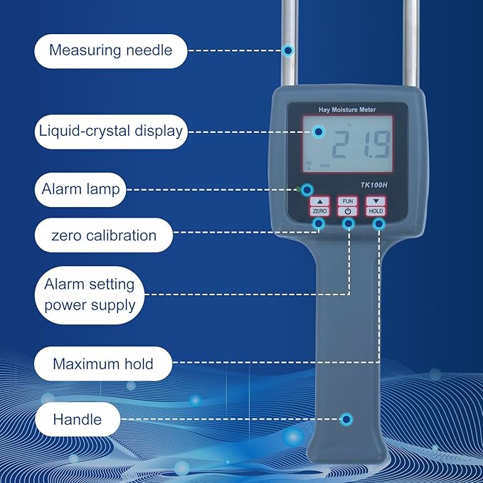 TK100H Portable Hay Moisture Meter - Precise Hay Moisture Tester with Probe for Monitoring and Ensuring Optimal Hay Quality, Preventing Mold and Spoilage