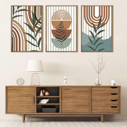 DRACIT Large Boho Mid century Wood Wall Art Set,Modern Geometric Leaves Artwork Bohemian Wall Sculptures,Abstract Minimalist Wooden Wall Decor for Living Room Bedroom Office-16 x24 x3
