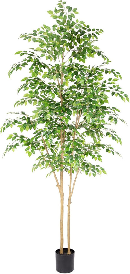 Tall UV Resistant Ficus Tree Artificial，8ft(96in) Realistic Texture Potted Faux Ficus Tree， Fake Trees Indoor Outdoor for Home Office Living Room Bedroom Foyer Porch Decor.