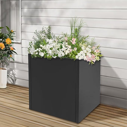 DYNAMI Square Planter Box Black Steel Planter,17x17x18in Metal Planter Box Large Cube Plant Pot for Outdoor Plants,Modern Heavy Duty Flower Pot for Patio, Deck, Yard, Garden