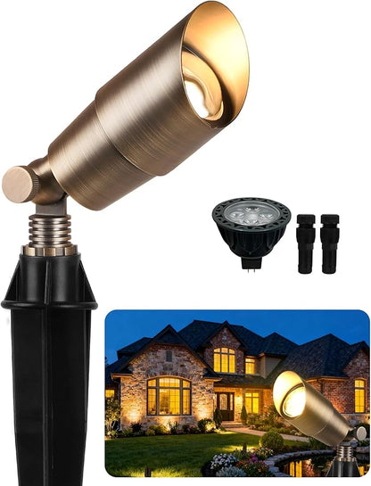PARTPHONER Solid Brass Low Voltage Landscape Lighting, Wired 12V LED Landscape Spotlights with Aluminum Housing MR16 Bulb, Heavy Duty Outdoor Waterproof Up Lights for Garden, Yard, Trees, 1Pack