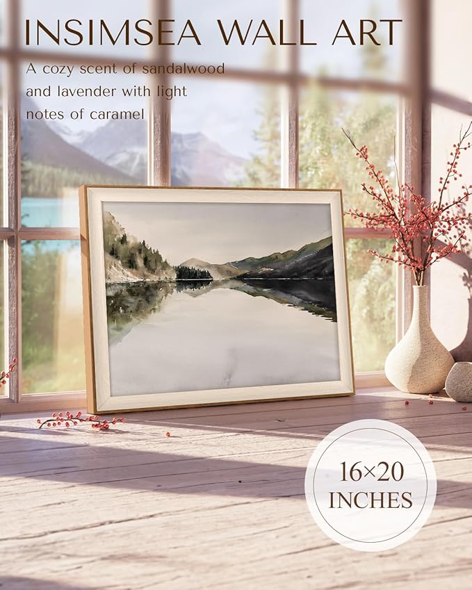 InSimSea Framed Canvas Wall Art Mountain Reflection Decor Vintage Nature Wilderness Art Decorative Rustic for Living Room, Bedroom, Office 16x20In