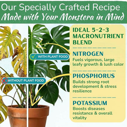 Monstera Plant Food - Premium Nutrient Rich Liquid Fertilizer (5-2-3 NPK) for Monstera Deliciosa & Other Tropical Plants | Supports Strong Roots & Large, Lush Leaves | Safe, Gentle, Easy-to-Use | 8 oz