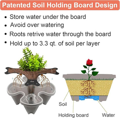 GameXcel Vertical Planter, 7 Tier Stackable Strawberry Planter with Garden Tool Set, Movable Indoor/Outdoor Garden Herb Pot for Growing Vegetables and Succulents, Gray