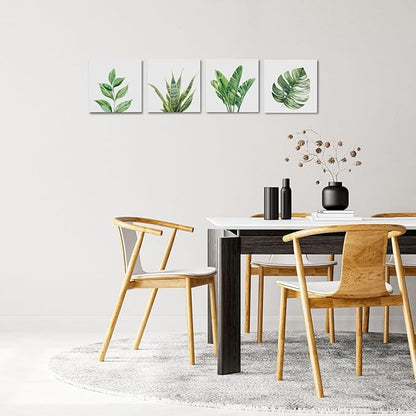 4 Pcs Watercolor Plant Canvas Wall Art Framed Plants Decor Art Posters Pictures Wall Decor Tropical Plants Green Leaves for Decoration boho decor Artwork for Walls Home Bedroom Office