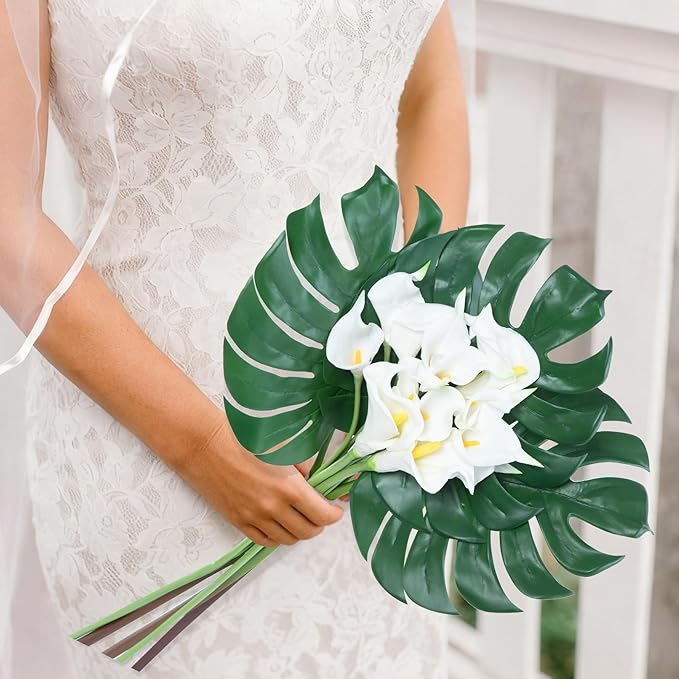 Artificial Monstera Leaves with Long Stem,Fake Tropical Palm Leaves for Hawaiian Luau Jungle Party Home Wedding Decor (6pcs Medium)