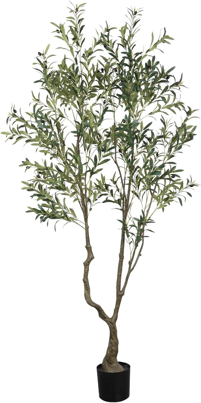 7.55ft Artificial Olive Tree, Faux Olive Tree with Lifelike Fruits, 90.55in Fake Olive Tree with Sturdy Plastic Pot, Artificial Plants for Office Home Living Room Indoor Outdoor Decor