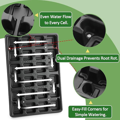 24 Cell Nursery Pots Trays 10 Pack (17"x11"x1.6"), Reusable Plastic Plant Pot Tray with Drain Holes, Carrying Seed Starter Tray for Holding 2.8 inch (7CM) Square Nursery Pots (Black)