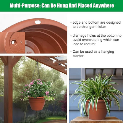 Plastic Terracotta Plant Pots Set of 5,10 Inch Flower Pots,Durable Lightweight Garden Planters with Drainage Hole for Indoor Outdoor Plants,Decor(Pottery Red)