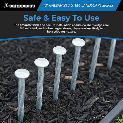 12 in. Galvanized Spiral Landscape Edging Spikes - 1 Gauge Steel - Sandbaggy (12 inch, 100, Count)