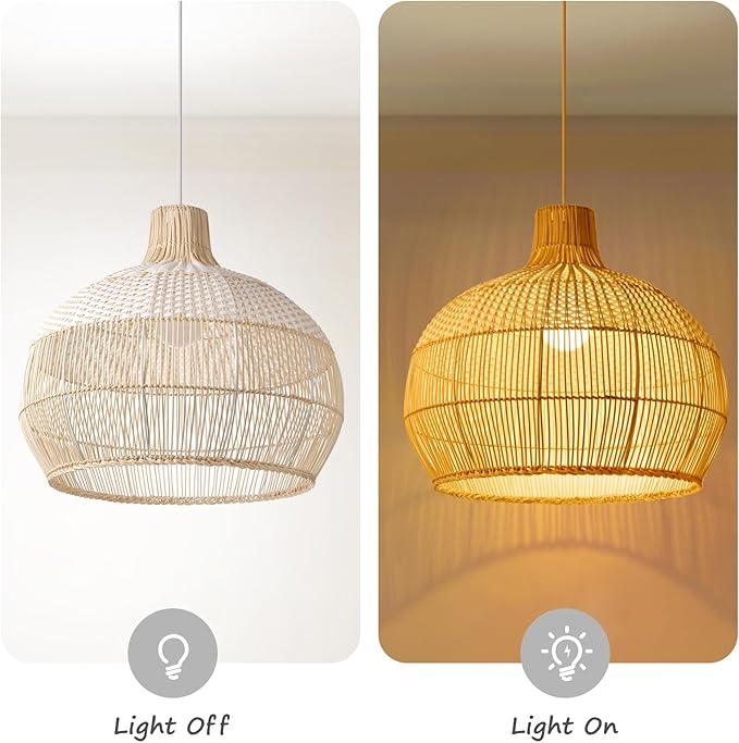 Arturesthome White Rattan Pendant Light for Kitchen Island Sink, Wicker Chandelier, Handmade Woven Hanging Ceiling Light Lampshade