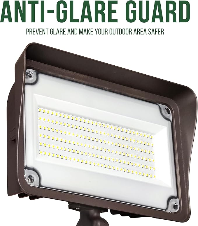 GKOLED 150W LED Flood Lights Outdoor, Dusk to Dawn Security Light, with Anti-Glare Guard, 120V 5000K 16,500LM Waterproof Landscape Lighting, Aluminum Lighting Fixture, 1/2" Knuckle Mount, UL Listed