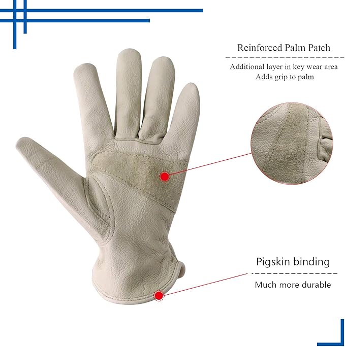 HLDD HANDLANDY 2 Pairs Leather Work Gloves for Men & Women, Reinforced Durable Palm for Welding, Farm, Gardening, Driving