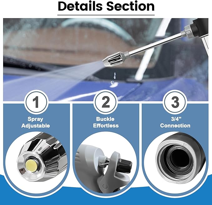 High Pressure Soap Sprayer for Garden Hose, Foam Gun Car Wash Sprayer with 3.5oz/100cc Plastic Soap Dispenser Bottle, Adjustable Nozzle for Gardening, Solar Panel Cleaning, Pet Showering (Grey)