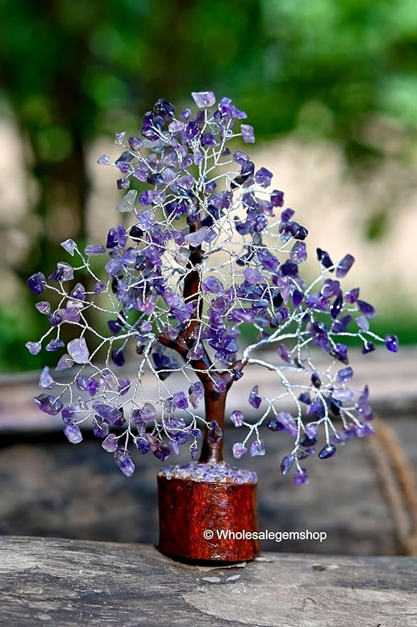 GEMSCITE Amethyst Crystal Tree with Silver Wire – Handmade Gemstone Bonsai for Healing, Meditation & Elegant Home Decor