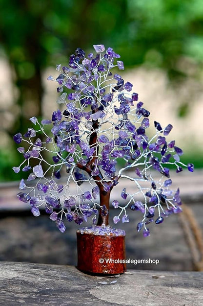GEMSCITE Amethyst Crystal Tree with Silver Wire – Handmade Gemstone Bonsai for Healing, Meditation & Elegant Home Decor
