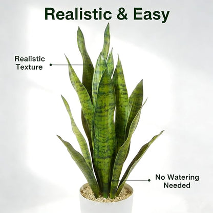 Fake Snake Plant, 27in Fake Plant with White Pot Realistic Leaves, Low Maintenance Artificial Potted Plants for Indoor Decor, No Watering Needed, Perfect for Home, Office & Pet Areas
