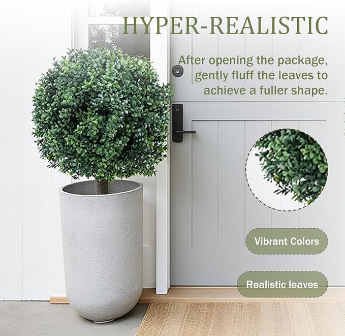 23 Inch Artificial Boxwood Topiary Balls Tree, UV Resistant Faux Boxwood Trees with Ground Spike, Perfect for Indoor & Outdoor Garden, Porch, Front Door, and Home Décor, Set of 2