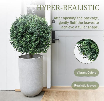 23 Inch Artificial Boxwood Topiary Balls Tree, UV Resistant Faux Boxwood Trees with Ground Spike, Perfect for Indoor & Outdoor Garden, Porch, Front Door, and Home Décor, Set of 2