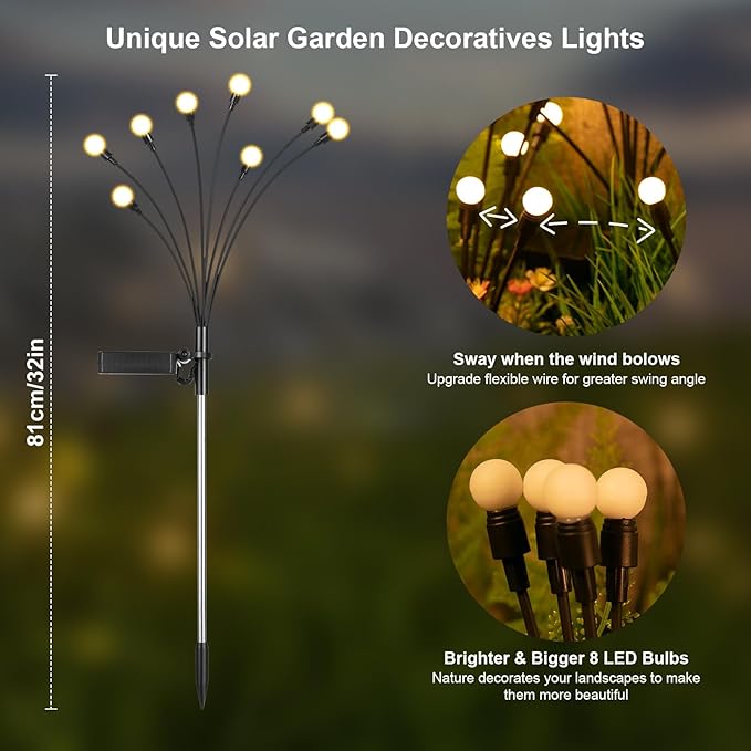 Solar Lights Outdoor(12-Pack, 96 LEDs), ASMAD Solar Garden Lights, Outdoor Decorations, Firefly Light for Patio Decor, Big Bulb, Unique Gifts for Women, Gifts for Grandma