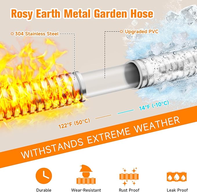 Garden Hose 5 FT, 304 Stainless Steel Metal Water Hose, Heavy Duty Flexible Leader Hose, Short Water Hose Kink Free Hose for Rv, Outdoor, Yard, No Bite, Leak proof and Durable