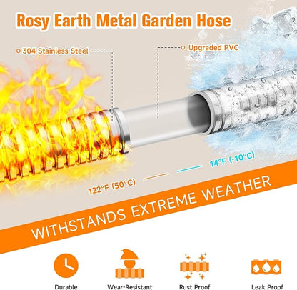 Garden Hose 5 FT, 304 Stainless Steel Metal Water Hose, Heavy Duty Flexible Leader Hose, Short Water Hose Kink Free Hose for Rv, Outdoor, Yard, No Bite, Leak proof and Durable