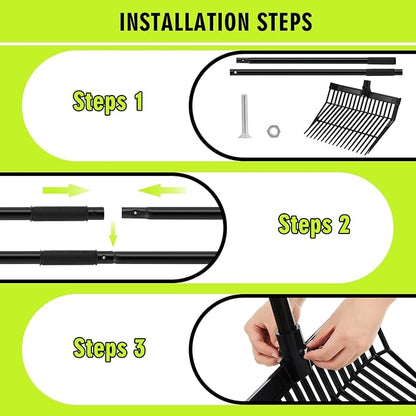 Lasnten 3 Sets Manure Fork with Long Metal Handle Pitch Fork Manure Rake Heavy Duty Muck Rake for Gardening Horse Stall Stable Grass Hay Cleaning Farm Work(Black)