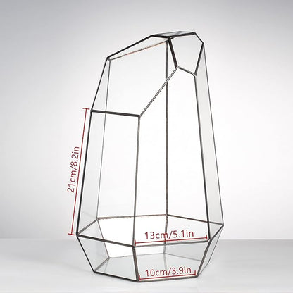 NCYP Large Geometric Terrarium - 16 Inches Tall Irregular Open Glass Terrarium Pot - Home Garden Tabletop Decoration Planter for Air Plants Succulents, Handmade (NO Plants, No Door)