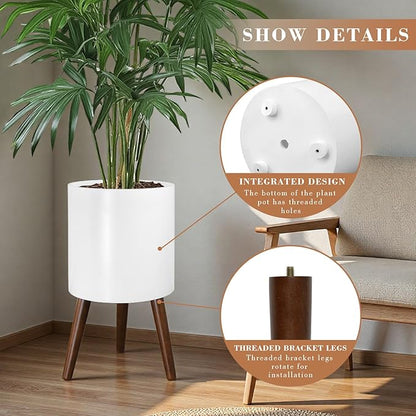 Plant Pot with Stand, Planters for Indoor Plants, Set of 2 Size Planter Pots, Modern Planter with Stand for Living Room, Office, Garden or Balcony, White, 10"&12"