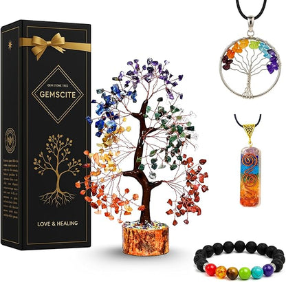 Seven Chakra Artificial Tree with Copper Wire – Crystal Healing Bonsai Tree for Positive Energy, Home Décor & Meditation