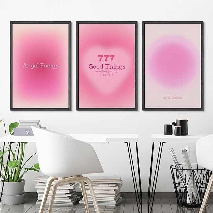 Ashbrook Framed Canvas Print Wall Art Set Aura Poster Valentines Affirmation Poster angel Numbers Pink Decor Girl's Bedroom Abstract Digital Art Calm/Relax for Bedroom - 16"x24"x3 BLACK