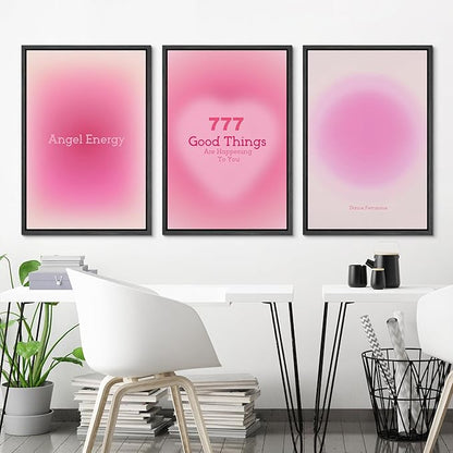 Ashbrook Framed Canvas Print Wall Art Set Aura Poster Valentines Affirmation Poster angel Numbers Pink Decor Girl's Bedroom Abstract Digital Art Calm/Relax for Bedroom - 16"x24"x3 BLACK