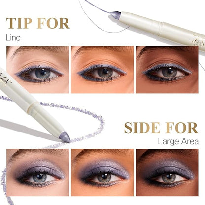Eyeshadow Makeup Stick, Cream Shimmer, Eyeshadow Highlighter Makeup Eye Brightener Pencil Sticks Cosmetics, with Built-in Brush and Sharpener