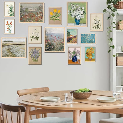 TRAMIN 14 Pcs Floral Wall Art, Flower Poster for Room Aesthetic Vintage Prints, Vintage Floral Prints for Wall Decor, French Garden Painting Spring Landscape Botanical Art Wildflower Decor (8x10 Unframed)