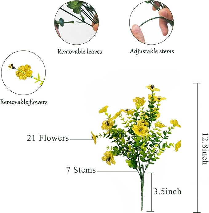 Faux Flowers for Outdoor Planters, Artificial Flowers for Outdoors, 12 Bundles Outdoor Flowers Uv Resistant, Artificial Flowers for Decoration, Silk Faux Spring Flowers for Outside, Mixed Color