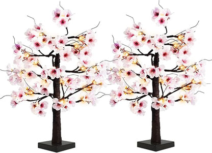 Uieke 2PACK 24IN Lighted Cherry Blossom Tree 48 Warm White LED Tabletop Artifical Bonsai Tree with Timer Battery/USB Operated for Wedding Party Spring Home Indoor Japanese Room Decor