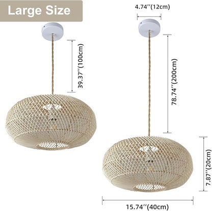 Rattan Pendant Light 16" 1-Light Hand-Woven Rattan Hanging Light，Wicker Woven Basket Chandelier，Modern Bohemian Pendant Lamp for Kitchen Island Foyer Farmhouse Porch