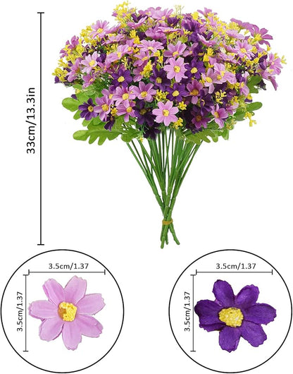 Uieke 12 Bundles Artificial Flowers for Outdoors UV Resistant Fake Daisy Mums Flowers No Fade Shrubs Plants Indoor Outside Planter Home Wedding DIY Garden Porch Décor (Purple)